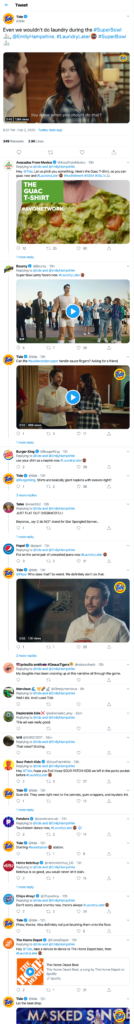 brand voice: a bunch of brands talking at each other on Twitter during Super Bowl LIV